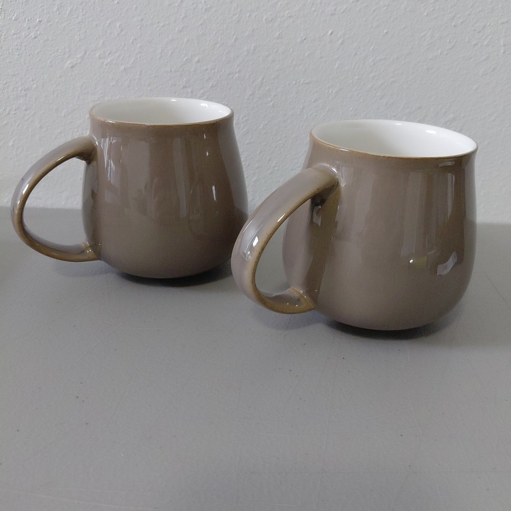 2 Denby Mugs TRUFFLE AB Set Pot Belly Slopped D Handle Ceramic England VTG - Picture 2 of 10